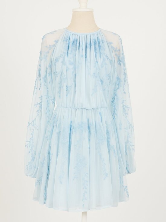 embroidered mesh mini dress Kira Bead Embroidered Mesh Off Shoulder Long Sleeve Mini Dress main image 1